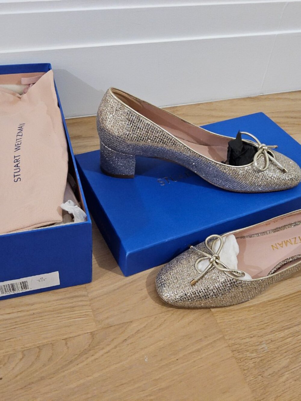 STUART WEITZMAN Gabby 45 Glitter Gold Platino Women's Pump SIZE US8.5B(39)